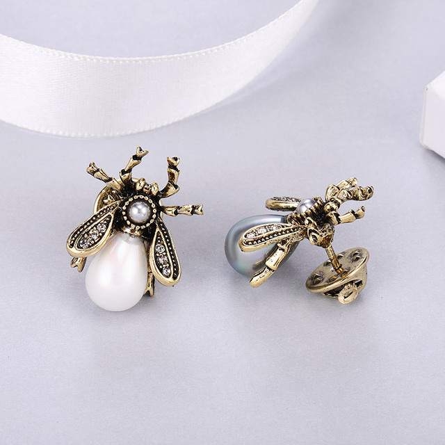 Broszka vintage z perłami i kryształami w kształcie owada - Wianko - 7