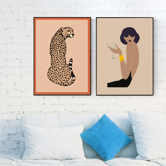 Plakat na płótnie WTQ Boho Cocktail Women z malarstwem Leopard - dekoracja ściany z motywem zwierzęcym do domu - Wianko - 13