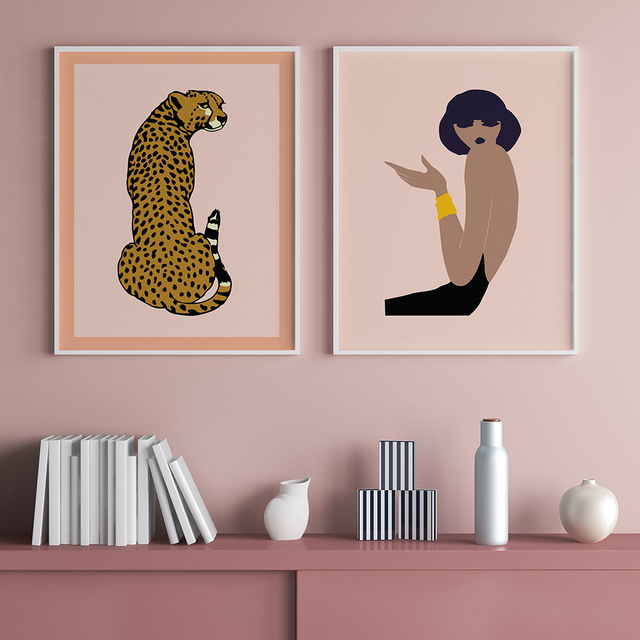 Plakat na płótnie WTQ Boho Cocktail Women z malarstwem Leopard - dekoracja ściany z motywem zwierzęcym do domu - Wianko - 12