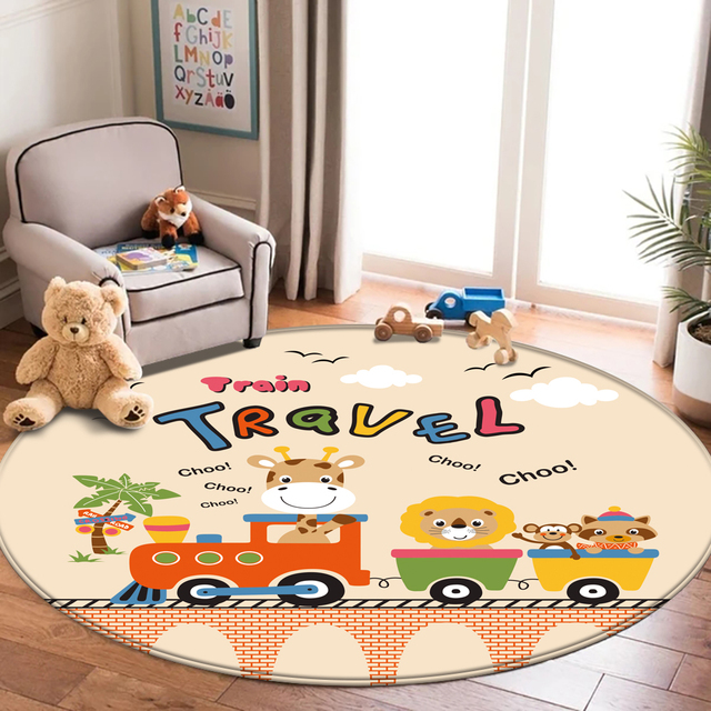 Antypoślizgowy dywan dla dzieci Alfombra Funny Animal Train z wzorem, idealny do zabawy i bezpieczny dla malucha - Wianko - 28