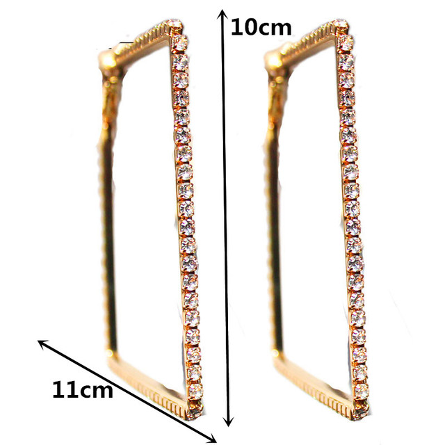 Duże złote kolczyki Hoop w kształcie obręczy z kryształami - oświadczenie, akcesoria biżuteryjne - Wianko - 2