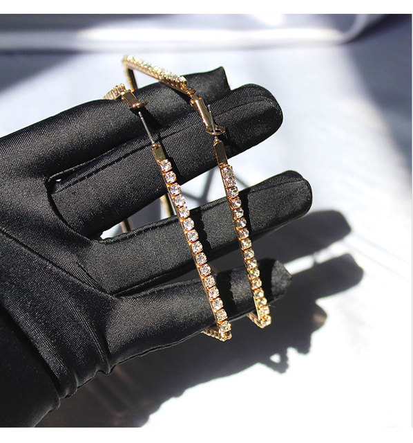 Duże złote kolczyki Hoop w kształcie obręczy z kryształami - oświadczenie, akcesoria biżuteryjne - Wianko - 3