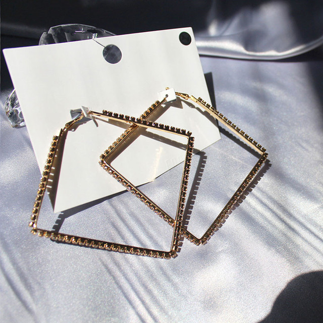 Duże złote kolczyki Hoop w kształcie obręczy z kryształami - oświadczenie, akcesoria biżuteryjne - Wianko - 7
