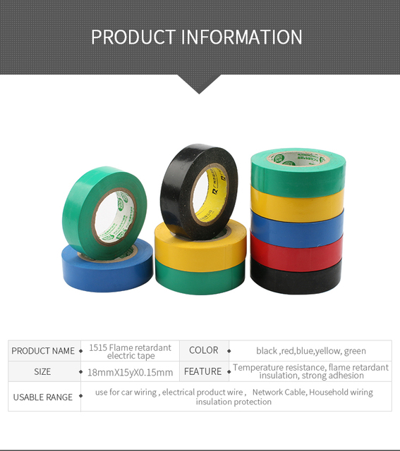 Taśma izolacyjna PVC o wymiarach 18mm x 15m w 5 kolorach elektrycznych - Wianko - 3