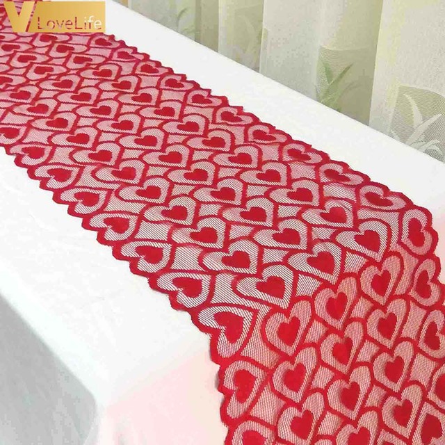 Bieżnik 13 x 72 na stół z czerwonym różowym motywem miłości do dekoracji weselnych oraz bankietów - Wianko - 4