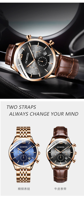 Męski zegarek kwarcowy chronograf z opaską na ramię, marki Luxus z prawdziwej skóry, koloru czarnego - model 6129 - Wianko - 11