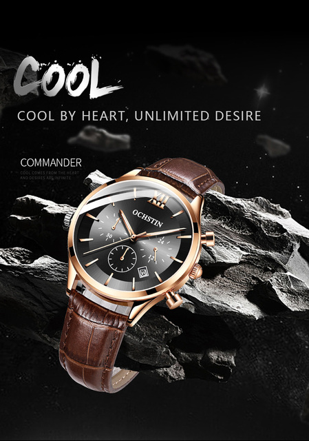 Męski zegarek kwarcowy chronograf z opaską na ramię, marki Luxus z prawdziwej skóry, koloru czarnego - model 6129 - Wianko - 1