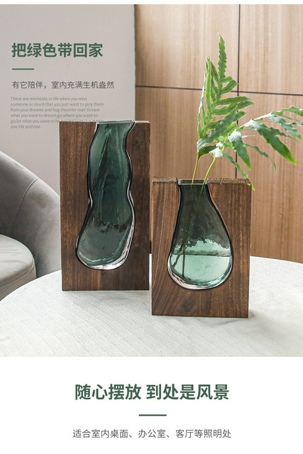 Dekoracyjny przezroczysty szklany wazon domowy projektant Nordic drewna do salonu i hotelowego pokoju - Wianko - 7