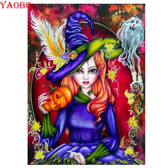 Diamentowy obraz: Kreskówkowa czarownica dynia - hafty rękodzieło dekoracja wnętrz - Wianko - 3
