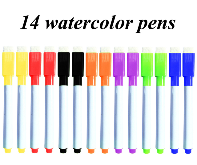 Długopisy akwarelowe 14 sztuk dla szkoły, biała tablica, zmywalny marker, magnes na lodówkę - Wianko - 1