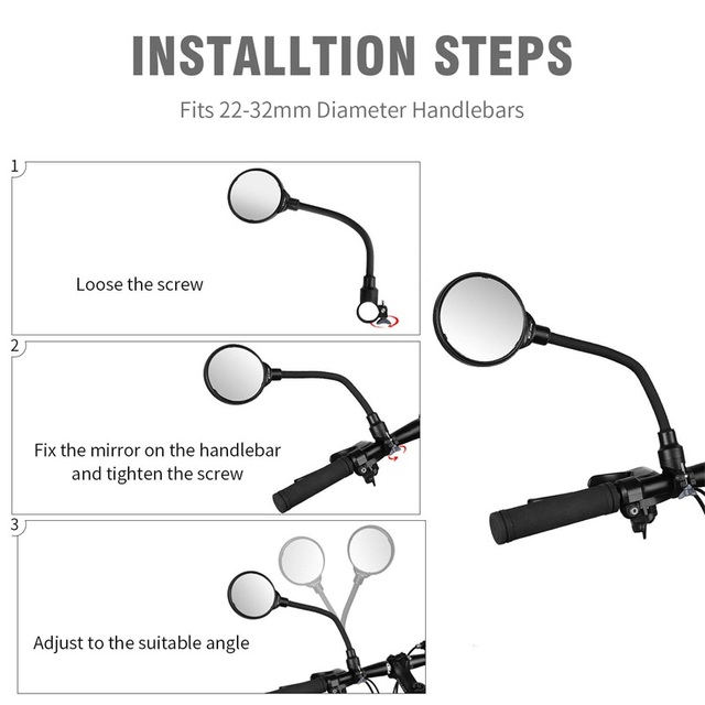 Lusterko wsteczne na kierownicę do rowerów - regulowane, elastyczne lusterko na rower MTB / szosowy / motocykl (1 sztuka) - Wianko - 7