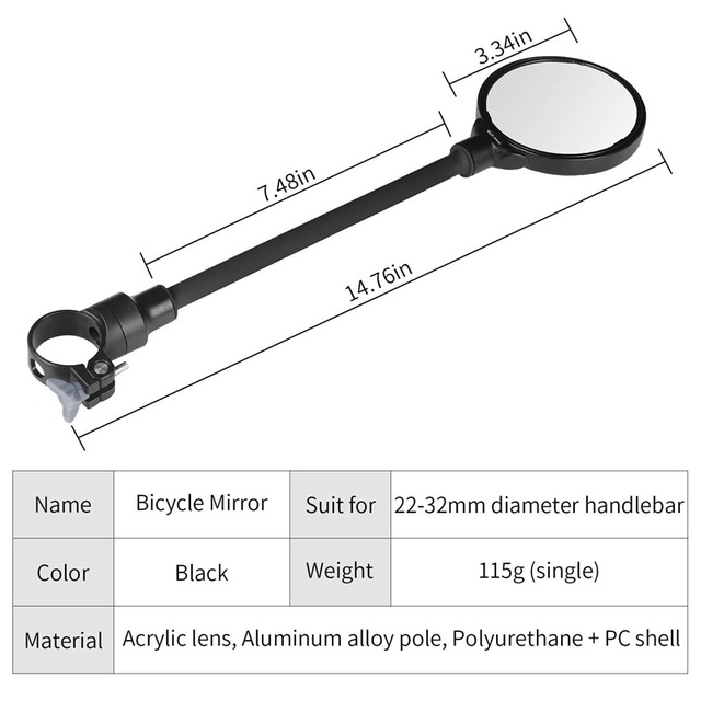 Lusterko wsteczne na kierownicę do rowerów - regulowane, elastyczne lusterko na rower MTB / szosowy / motocykl (1 sztuka) - Wianko - 2