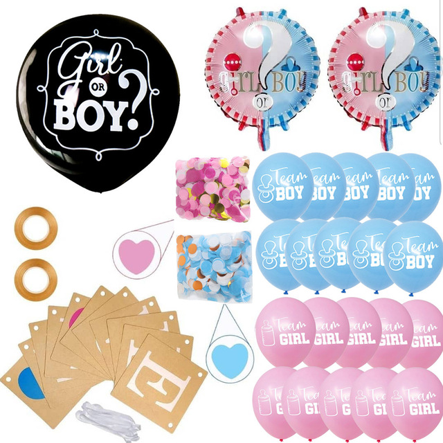 Zagłosuj produktów płci ujawniać dostaw dla chłopcu lub dziewczynki - 28 sztuk czarnych lateksowych balonów z papierowym konfetti, banerem i dekoracjami balonów dla chłopców i dziewczyn - Wianko - 5