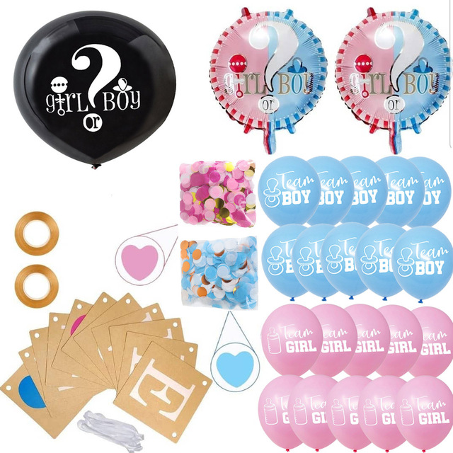 Zagłosuj produktów płci ujawniać dostaw dla chłopcu lub dziewczynki - 28 sztuk czarnych lateksowych balonów z papierowym konfetti, banerem i dekoracjami balonów dla chłopców i dziewczyn - Wianko - 7