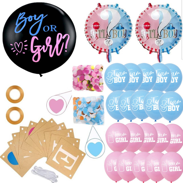 Zagłosuj produktów płci ujawniać dostaw dla chłopcu lub dziewczynki - 28 sztuk czarnych lateksowych balonów z papierowym konfetti, banerem i dekoracjami balonów dla chłopców i dziewczyn - Wianko - 4