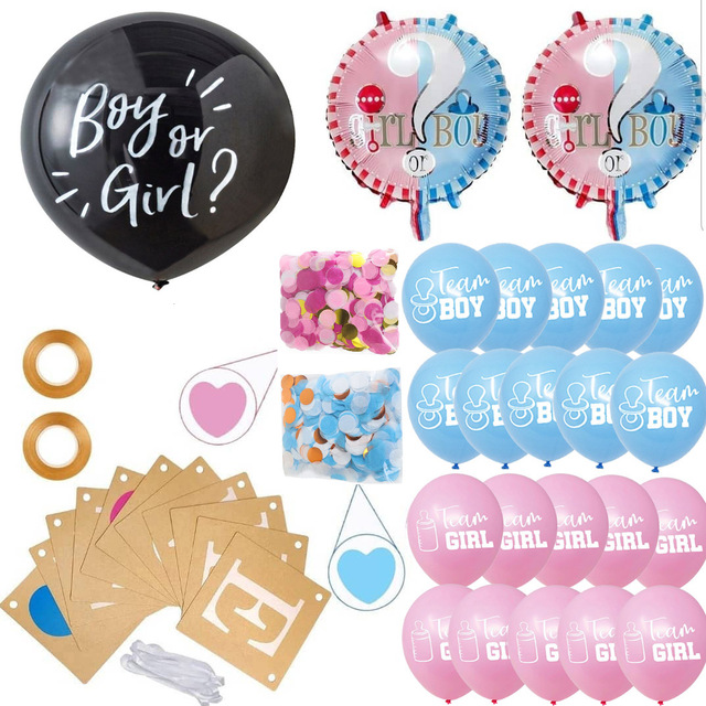 Zagłosuj produktów płci ujawniać dostaw dla chłopcu lub dziewczynki - 28 sztuk czarnych lateksowych balonów z papierowym konfetti, banerem i dekoracjami balonów dla chłopców i dziewczyn - Wianko - 8