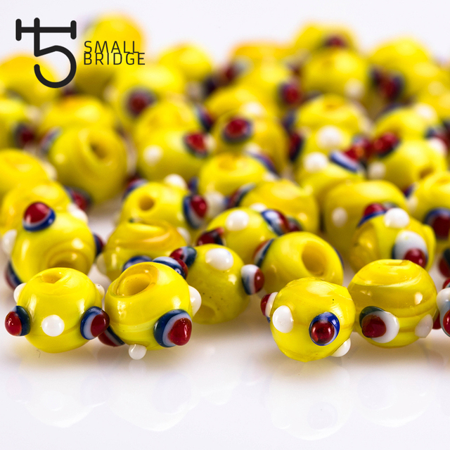 Murano żółte szklane koraliki Lampwork 10mm - biżuteryjne dekoracyjne perle z otworem - Wianko - 18
