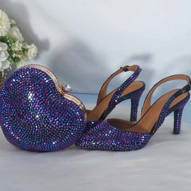 2021 Nowość: fioletowe buty ślubne na wysokim obcasie z ozdobnym noskiem i torebką dla kobiet - Wianko - 23