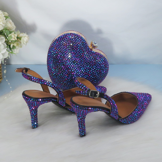 2021 Nowość: fioletowe buty ślubne na wysokim obcasie z ozdobnym noskiem i torebką dla kobiet - Wianko - 22