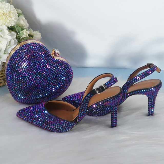 2021 Nowość: fioletowe buty ślubne na wysokim obcasie z ozdobnym noskiem i torebką dla kobiet - Wianko - 21