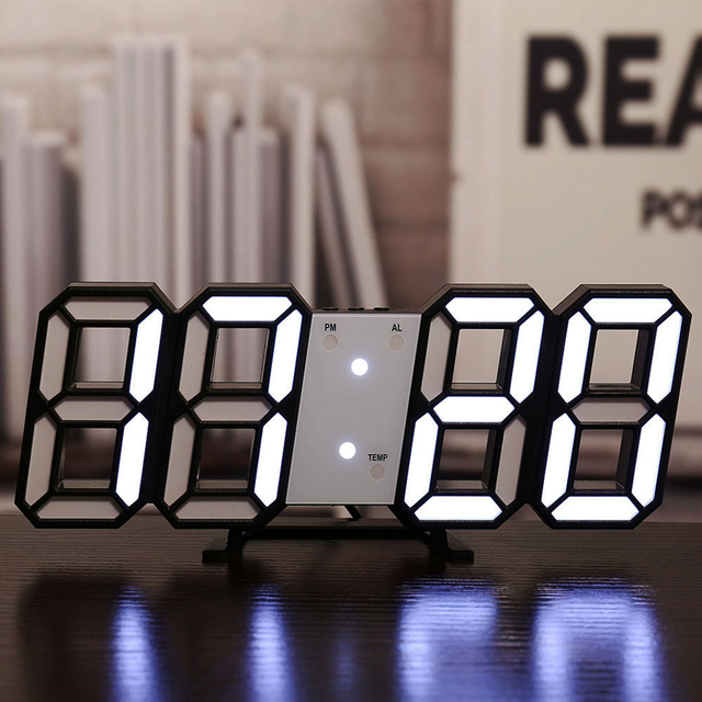 Anpro Duży zegar 3D LED cyfrowy ściany z wyświetlaczem czasu, daty i temperatury w stopniach Celsjusza - stół komputerowy, budzik do salonu - Wianko - 3