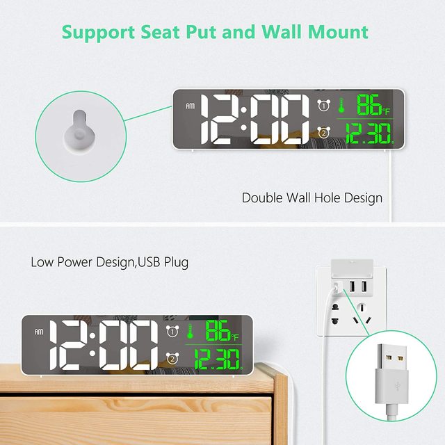 Sypialnia - Cyfrowy budzik LED zegar z podświetlaniem, temperatura, alarm, USB - Wianko - 6
