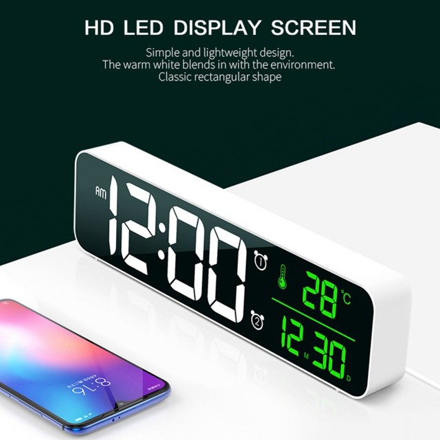 Sypialnia - Cyfrowy budzik LED zegar z podświetlaniem, temperatura, alarm, USB - Wianko - 10