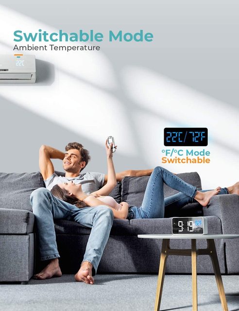 Sypialnia - Cyfrowy budzik LED zegar z podświetlaniem, temperatura, alarm, USB - Wianko - 21