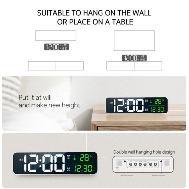 Sypialnia - Cyfrowy budzik LED zegar z podświetlaniem, temperatura, alarm, USB - Wianko - 8