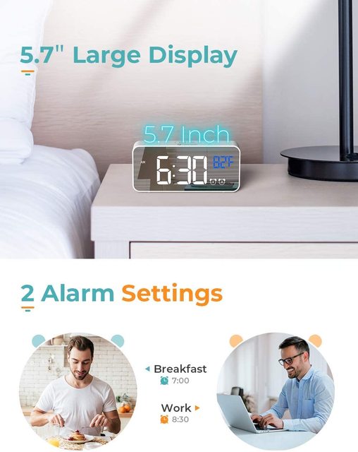 Sypialnia - Cyfrowy budzik LED zegar z podświetlaniem, temperatura, alarm, USB - Wianko - 19