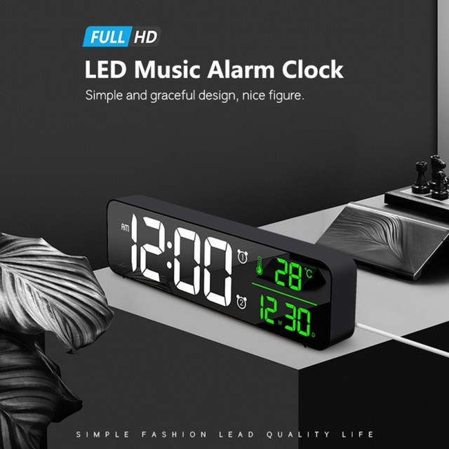 Sypialnia - Cyfrowy budzik LED zegar z podświetlaniem, temperatura, alarm, USB - Wianko - 18