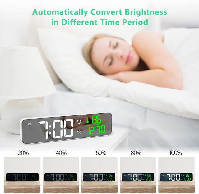 Sypialnia - Cyfrowy budzik LED zegar z podświetlaniem, temperatura, alarm, USB - Wianko - 2
