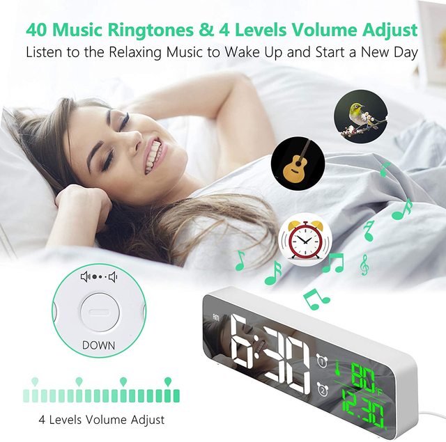 Sypialnia - Cyfrowy budzik LED zegar z podświetlaniem, temperatura, alarm, USB - Wianko - 4