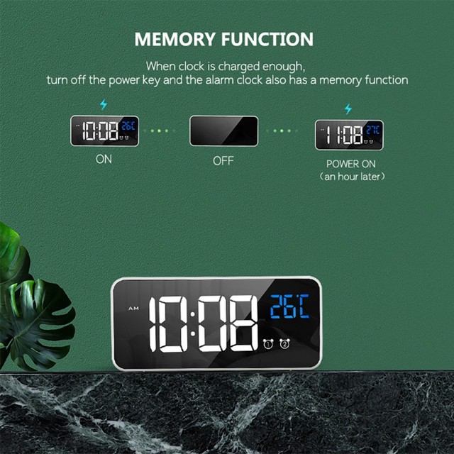 Sypialnia - Cyfrowy budzik LED zegar z podświetlaniem, temperatura, alarm, USB - Wianko - 28