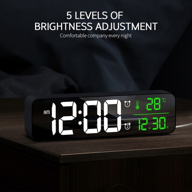 Sypialnia - Cyfrowy budzik LED zegar z podświetlaniem, temperatura, alarm, USB - Wianko - 9