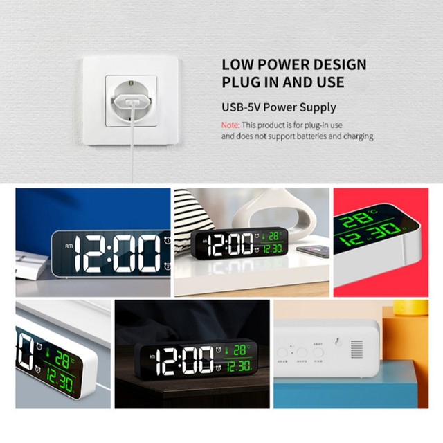 Sypialnia - Cyfrowy budzik LED zegar z podświetlaniem, temperatura, alarm, USB - Wianko - 13