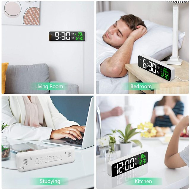 Sypialnia - Cyfrowy budzik LED zegar z podświetlaniem, temperatura, alarm, USB - Wianko - 7