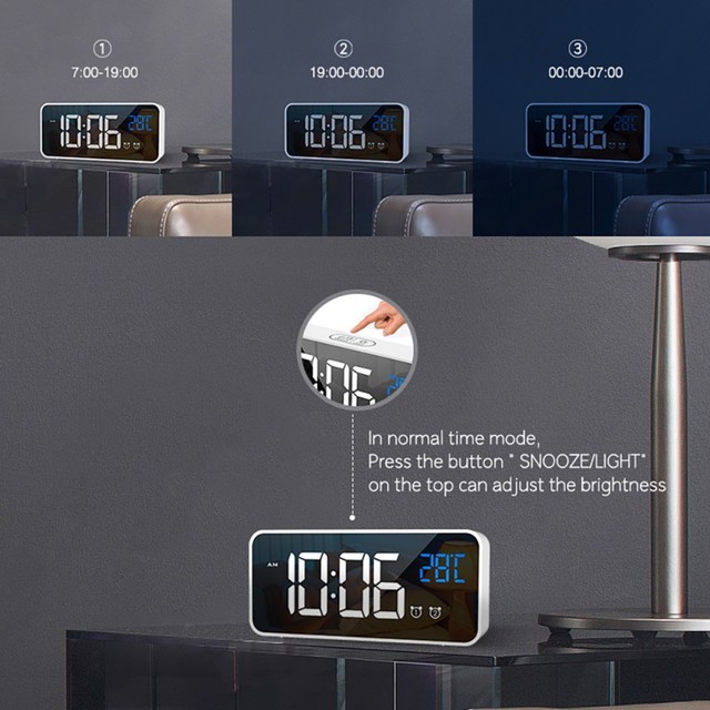 Sypialnia - Cyfrowy budzik LED zegar z podświetlaniem, temperatura, alarm, USB - Wianko - 26
