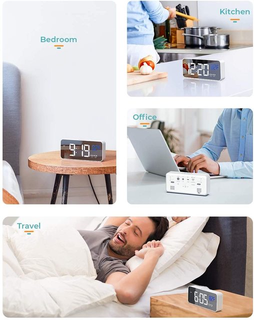 Sypialnia - Cyfrowy budzik LED zegar z podświetlaniem, temperatura, alarm, USB - Wianko - 23