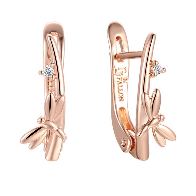 Kolczyki wiszące FJ 2 Style Women Smart Dragonfly z kryształami 585 różowe złoto - Wianko - 5