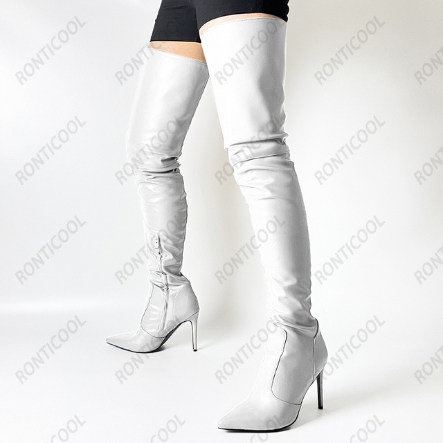 Kobiece zimowe buty za kolano Ronticool - szpilki o seksownym szpiczastym nosku w pięknych odcieniach brązu, czerwieni i fuksji rozmiar 5-15 USA - Wianko - 13