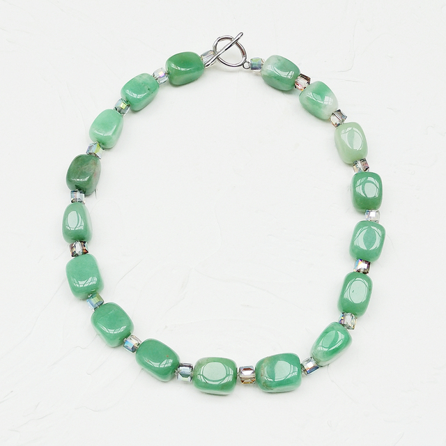 Zielony naszyjnik Lii Ji z prawdziwym kamieniem zielonym awenturynem czterdziestodwucentymetrowy naszyjnik choker dla kobiet – biżuteria na prezent urodzinowy - Wianko - 4