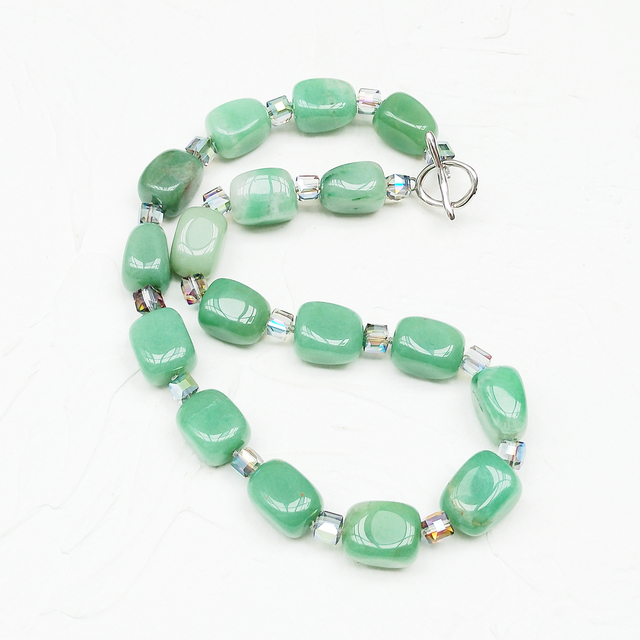 Zielony naszyjnik Lii Ji z prawdziwym kamieniem zielonym awenturynem czterdziestodwucentymetrowy naszyjnik choker dla kobiet – biżuteria na prezent urodzinowy - Wianko - 5