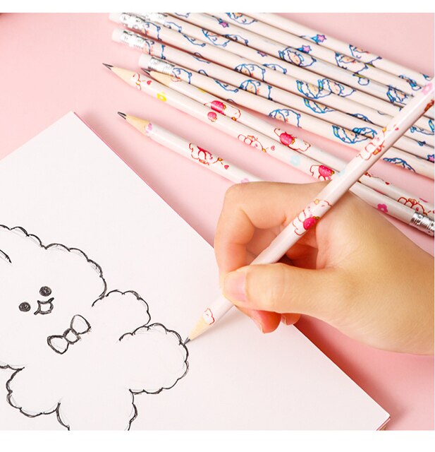Partia 10 sztuk Kawaii Cartoon niedźwiedź - drewniane ołówki HB do pisania, rysowania i szkoły - Wianko - 18