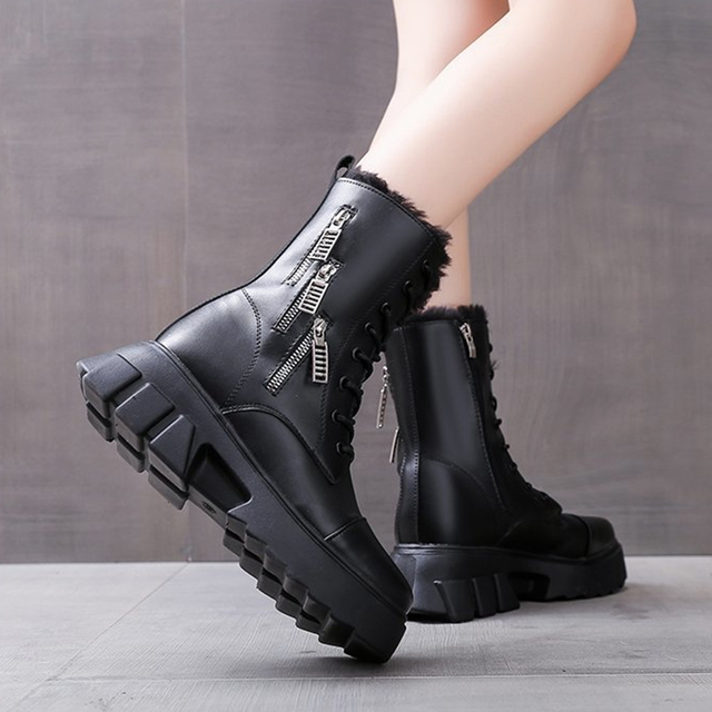Zimowe botki Rimocy dla kobiet - buty do kostki z wysokim wzrostem i platformą, wykonane z ciepłego pluszu i PU skóry z zamkiem błyskawicznym - Wianko - 24