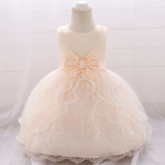 Nowonarodzona sukienka ślubna dla dziewczynki - białe pierwsze urodziny, bez rękawów - Wianko - 4