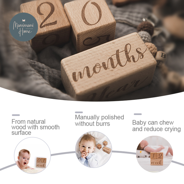 Karta pamiątkowa Kamienie milowe niemowlaka - drewniany gryzak dla fotografii noworodków - Wianko - 1