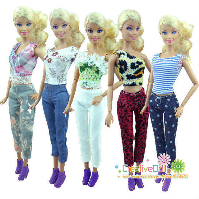 Zestaw 5 ubrań i 5 spodni Barbie Handmade Casual Style dla lalek - idealny prezent na urodziny czy nowy rok dla dzieci - Wianko - 1