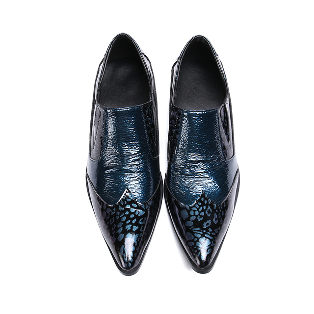 Nowe męskie skórzane buty wizytowe z nadrukiem Patchwork i szpiczastym nosem, dostępne w większych rozmiarach - Wianko - 89