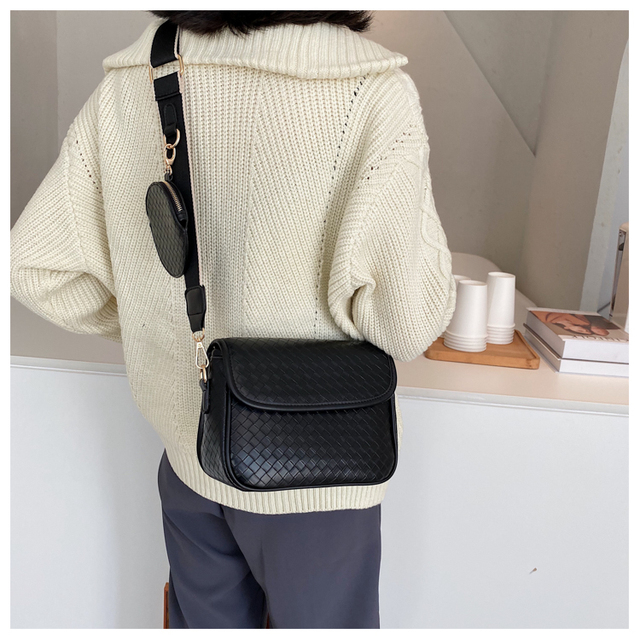 Damska torba na ramię z szerokim paskiem, wykonana z tkanej skóry PU, w małym kwadratowym kształcie - luksusowy projektant - Wianko - 11